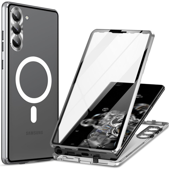 Magnetic Dual Glass MagSafe case for Samsung Galaxy S23, silver