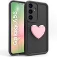 Case for Samsung Galaxy A56 5G, Silicone Heart, black + 9H tempered glass