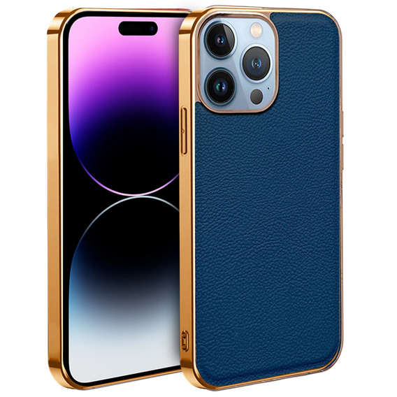 Case for iPhone 14 Pro, Cowhide Leather, blue