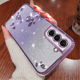 Case for Samsung Galaxy S22, Glitter Flower, purple