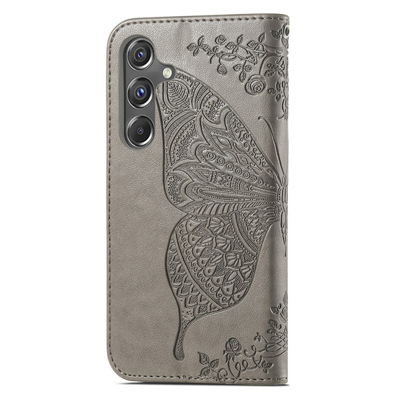 Flip case for Samsung Galaxy A15, Butterfly, grey + 9H glass  