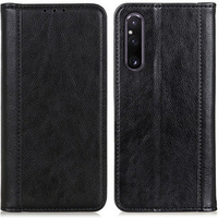 Case for Sony Xperia 1 V, Wallet Litchi Leather, black