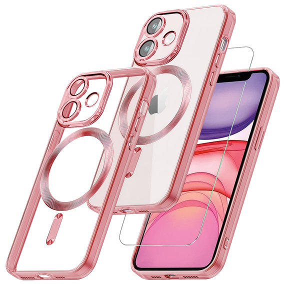 Case for iPhone 11, Electro MagSafe, pink + Screen Glass