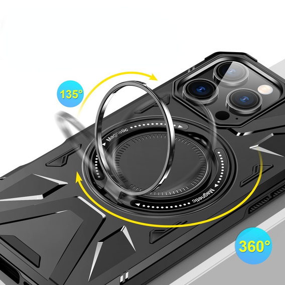 Case for iPhone 16 Pro Max, armored with stand and handle plate, black