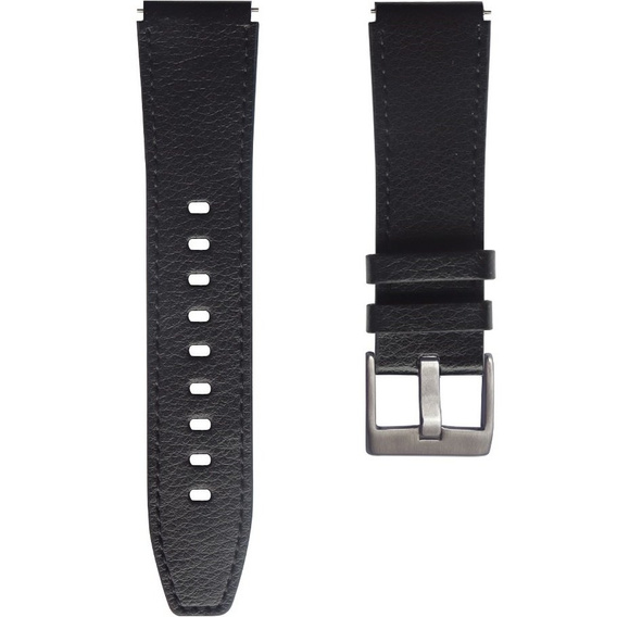 22mm Genuine Leather Coated Silicone Watch Band - Black