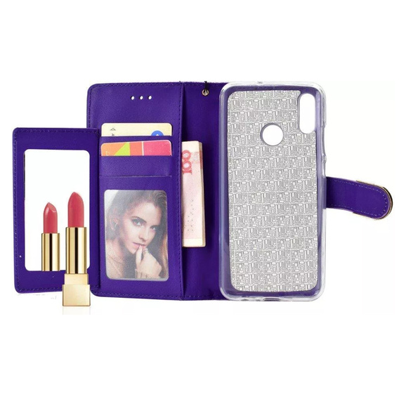 Flip case for Huawei P Smart 2019 / Honor 10 Lite, Glitter Mirror Wallet, purple