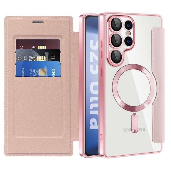 Flip case for Samsung Galaxy S25 Ultra, RFID Wallet MagSafe CamShield, pink