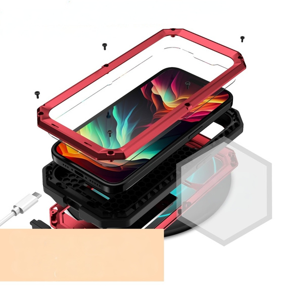 Case for iPhone 15 Pro Max, R-JUST CamShield Slide, armoured, red / black