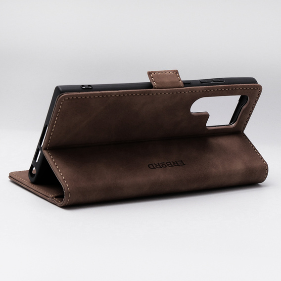 Case for Samsung Galaxy S23 Ultra, ERBORD Vintage, wallet with flap, coffee