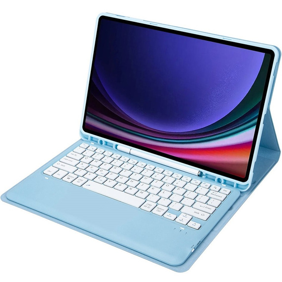 Case + keyboard Samsung Galaxy Tab S9+, Leather Pen Slot, light blue