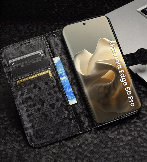 Flip case for Motorola Edge 60 Pro, Wallet Rhombus, black