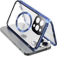 Magnetic Dual Glass MagSafe case for iPhone 15, blue