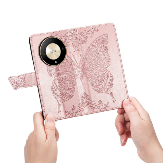 Flip case for Honor Magic 6 Lite 5G, Butterfly, pink rose gold