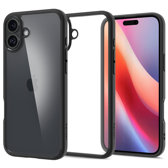 Spigen case for iPhone 16 Plus, Ultra Hybrid, black + 9H Tempered Glass