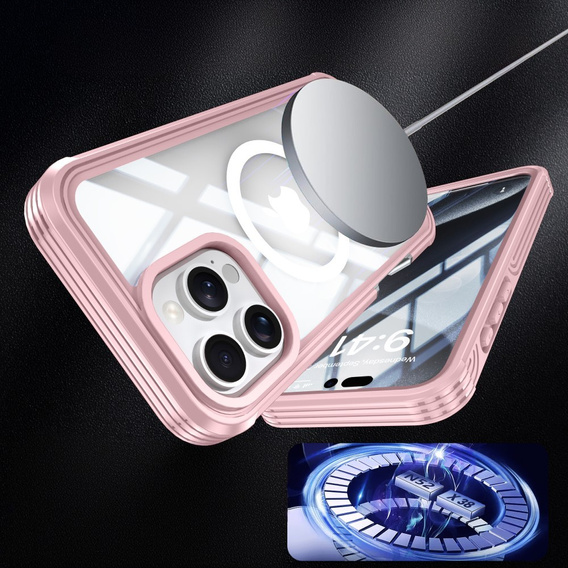 Case for iPhone 16 Pro, Shockproof, with glass, for MagSafe, pink
