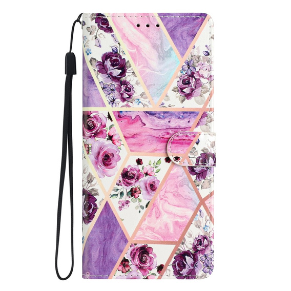 Flip case for Xiaomi Redmi Note 12S, Wallet, marble & flowers, pink