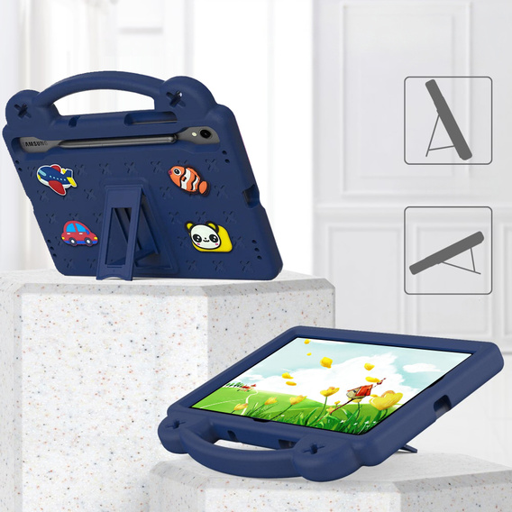 Children's case for Samsung Galaxy Tab S10 Lite / S10 FE / S9 FE, Cute Patterns, with stand, dark blue