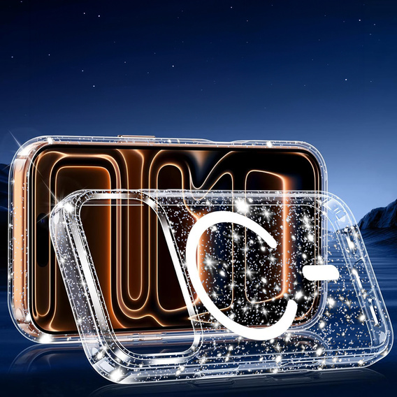 Case for iPhone 17 Pro Max, for MagSafe, glitter - transparent