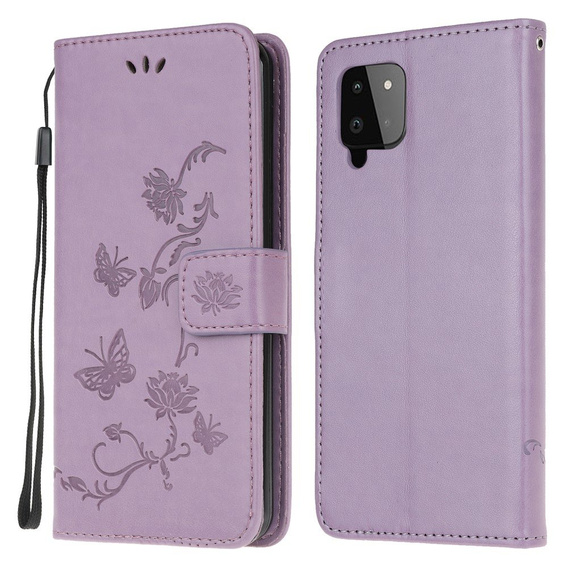 Flip case for Samsung Galaxy A22 LTE, Butterfly, light purple 