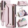 Case CASEME for Samsung Galaxy S25 FE, RFID Leather Wallet, with shoulder strap, pink