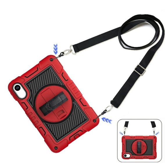 Armoured case for Xiaomi Redmi Pad 2, with stand and shoulder strap – red and black