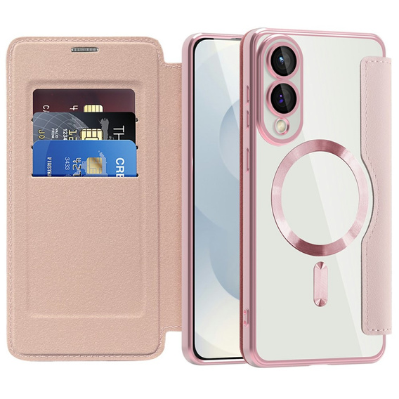 Flip case for Samsung Galaxy S25 Edge, RFID Wallet MagSafe CamShield, pink