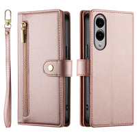 Flip case for Samsung Galaxy S25 Edge, Wallet Zipper Pocket, pink