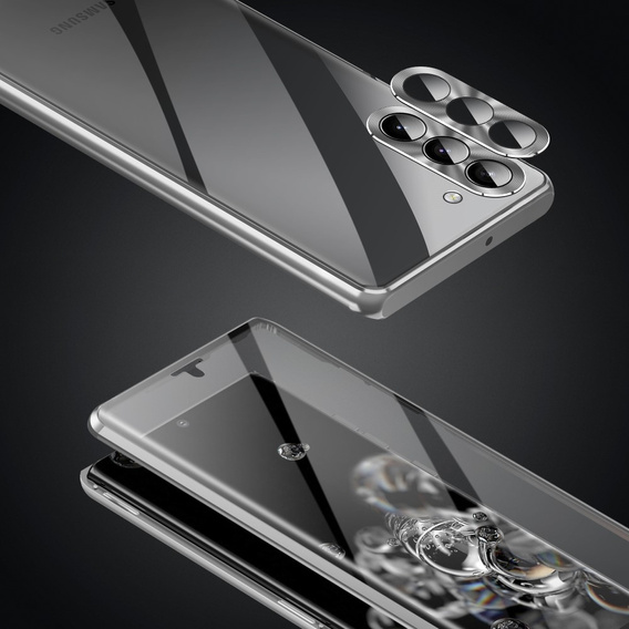 Case for Samsung Galaxy S23 Plus, Magnetic Dual Glass, silver