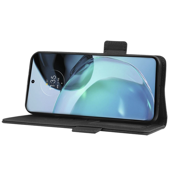 Flip case for Motorola Moto G72, Wallet Litchi Magnet, black