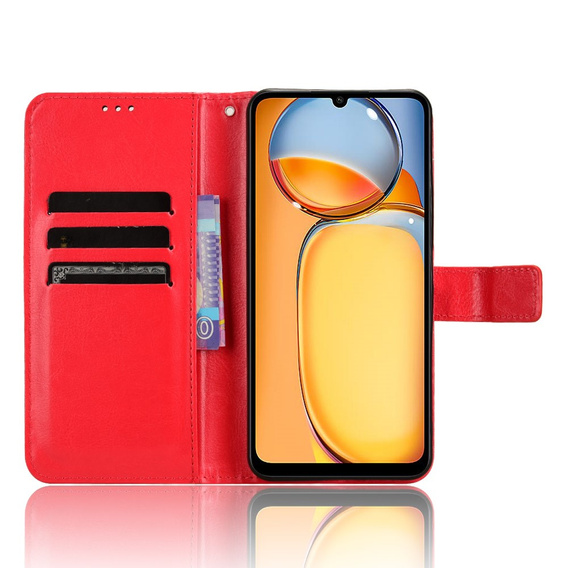 Flip case for Xiaomi Redmi 13C / Poco C65, Crazy Horse Wallet, red