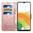 Flip case for Samsung Galaxy A25 5G, Butterfly Flower, pink rose gold + 9H glass