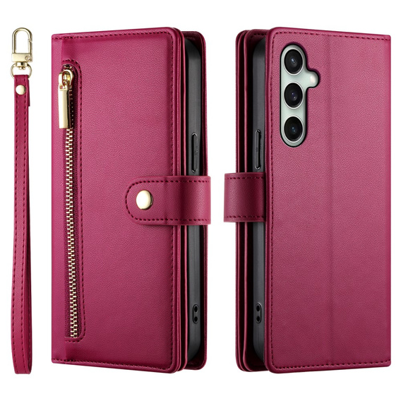 Flip case for Samsung Galaxy S24 FE, Wallet Zipper Pocket, red
