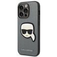 Karl Lagerfeld Case for iPhone 14 Pro Max, Saffiano Karl's Head Patch, silver