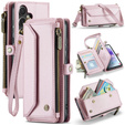 Case CASEME for Samsung Galaxy A55 5G, RFID Leather Wallet, with shoulder strap, pink