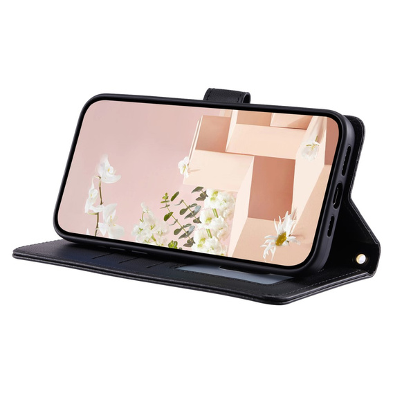 Flip case for iPhone 16 Pro Max, Rhombus Crossbody Leather, black