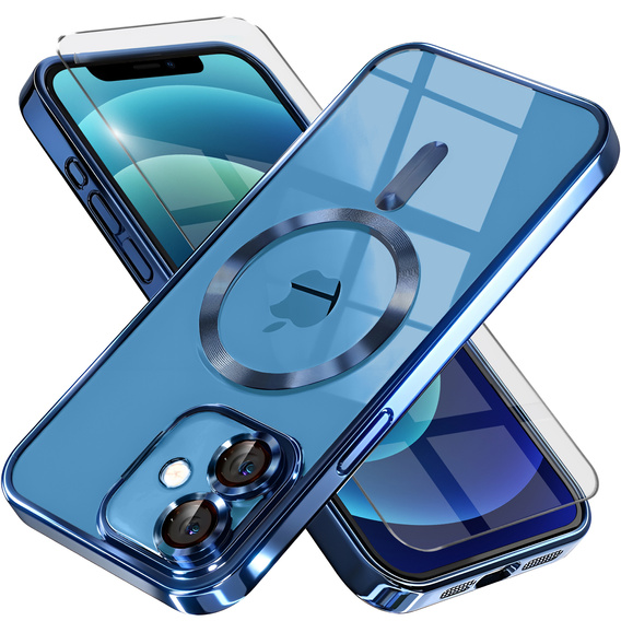 Case for iPhone 12, Electro MagSafe, blue + Screen Glass