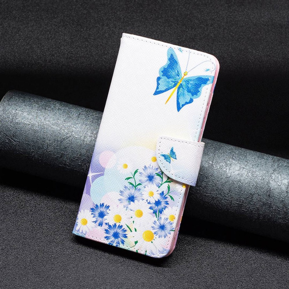 Flip case for OPPO A57 / A57s, Wallet, butterfly & flowers, white