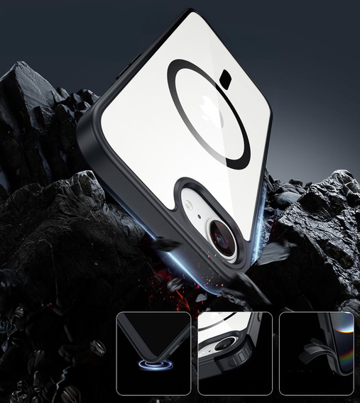 Magnetic Case for iPhone 16E, MagSafe, black + 9H tempered glass