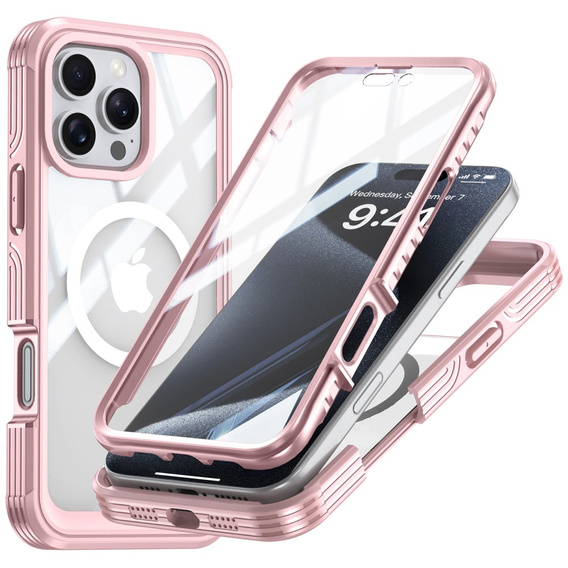 Case for iPhone 16 Pro, Shockproof, with glass, for MagSafe, pink
