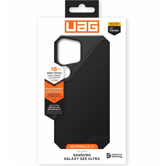 Urban Armor Gear Case for Samsung Galaxy S25 Ultra, Metropolis LT MagSafe Kevlar, black