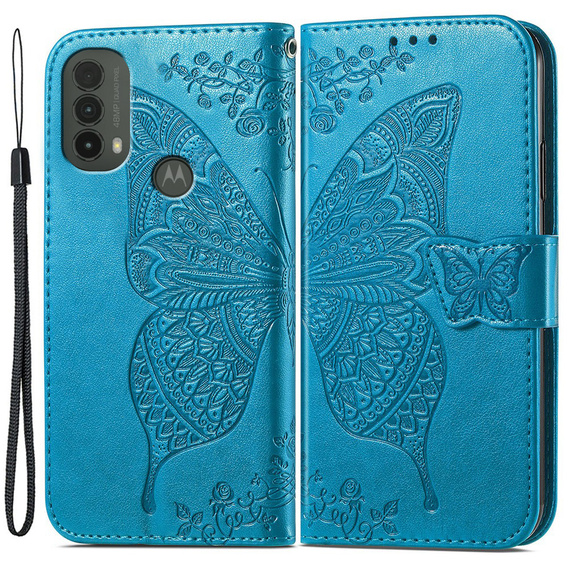 Flip case for Motorola Moto E40/E30/E20, Butterfly, blue