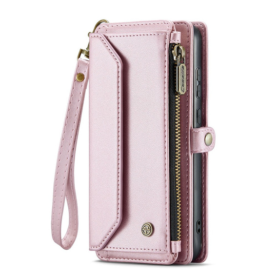 Case CASEME for Samsung Galaxy A55 5G, RFID Leather Wallet, with shoulder strap, pink