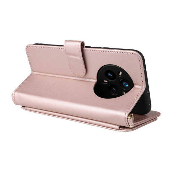 Crossbody Leather Wallet flip case for Realme 14 Pro+ 5G, pink rose gold