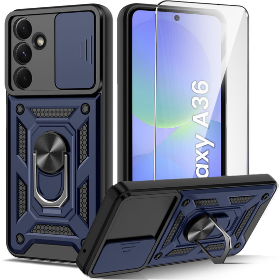 Armored Case for Samsung Galaxy A36, CamShield Slide, blue + Tempered Glass 9H