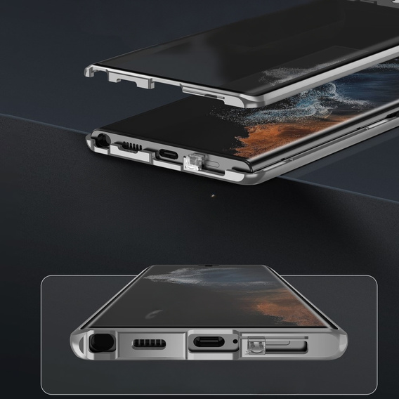 Magnetic Dual Glass MagSafe case for Samsung Galaxy S24 Ultra, silver