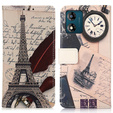 Flip case for Motorola Moto E13, Wallet, Eiffel Tower, white