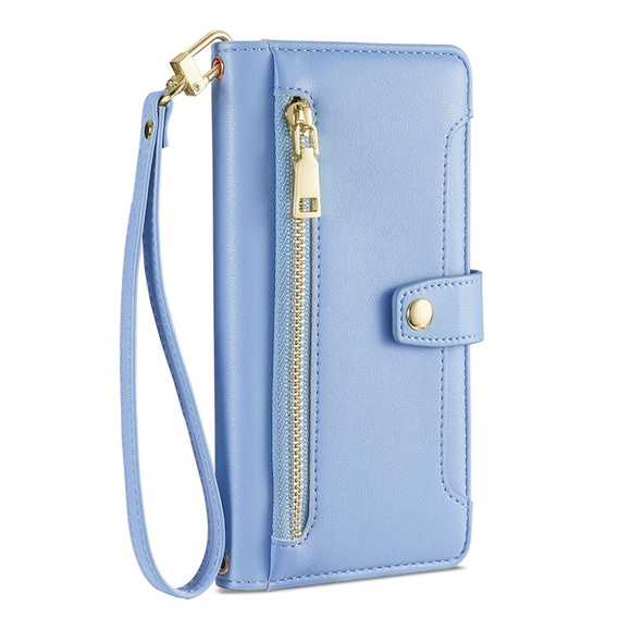Flip case for iPhone 14 Pro, Wallet Zipper Pocket, blue