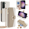 Flip case for Samsung Galaxy S23 FE, Wallet Zipper Pocket, with mirror, white