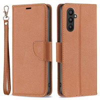 Flip case for Samsung Galaxy A25 5G, Wallet Litchi Leather, brown + 9H glass