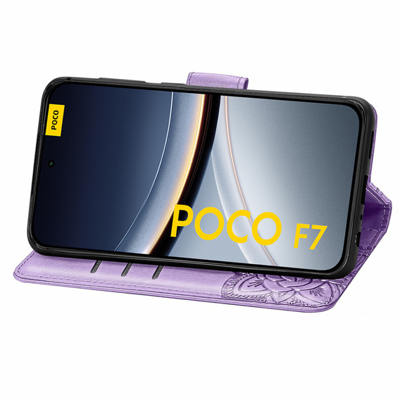 Flip case for Xiaomi Poco F7, Butterfly, purple
